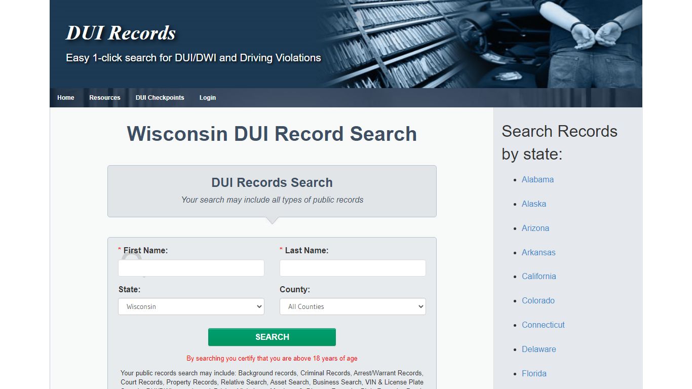 Wisconsin WI | DUI Records Search