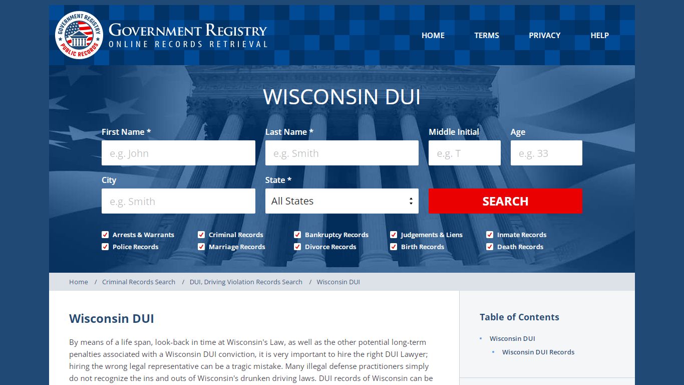 Wisconsin DUI | Wisconsin DUI Records | GovernmentRegistry.org