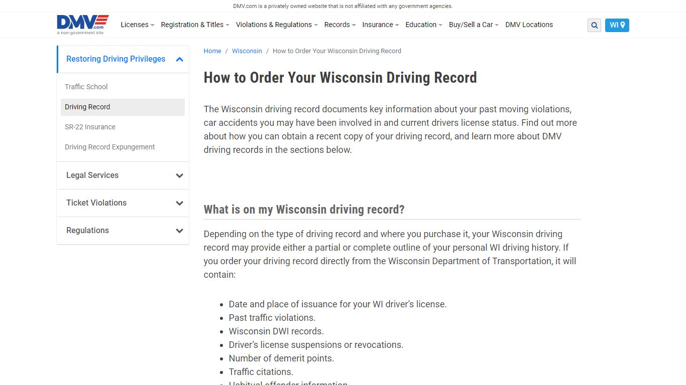 Wisconsin Driving Records | DMV.com