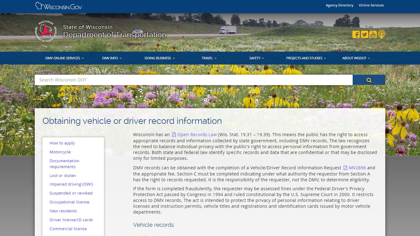 Wisconsin DMV Official Government Site - Obtain veh or driver record info.